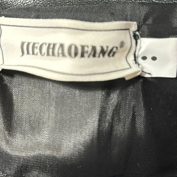Jiechaofang Black‎ with White Piping Faux Leather Jacket in Size XL